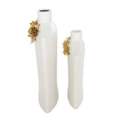 White & Gold Leaf Accent Ceramic Vase Set 16 White & Gold Leaf Accent Ceramic Vase Set -Michaels Shop D760352S 4