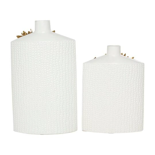 White & Gold Leaf Accent Ceramic Vase Set 10 White & Gold Leaf Accent Ceramic Vase Set - Image 10
