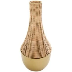 15" Brown & Gold Rattan Handmade Woven Vase -Michaels Shop D760377S 3