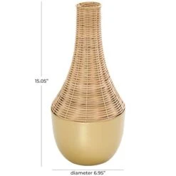15" Brown & Gold Rattan Handmade Woven Vase -Michaels Shop D760377S 7