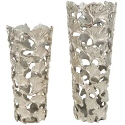 Silver Aluminum Vase With Gingko Leaf Design Set