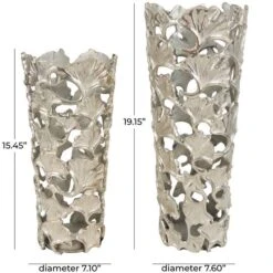 Silver Aluminum Vase With Gingko Leaf Design Set -Michaels Shop D760409S 8