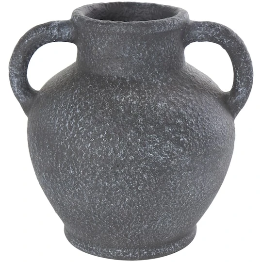 10.5" Black Ceramic Textured Whitewashed Vase With Handles 1 10.5" Black Ceramic Textured Whitewashed Vase With Handles