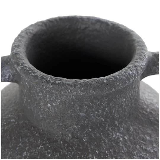 10.5" Black Ceramic Textured Whitewashed Vase With Handles 6 10.5" Black Ceramic Textured Whitewashed Vase With Handles - Image 6