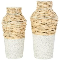 Brown Seagrass Woven Vase With Speckled Black And White Bases Set