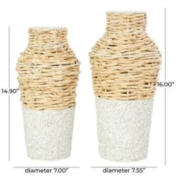 Brown Seagrass Woven Vase With Speckled Black And White Bases Set -Michaels Shop D760446S 5