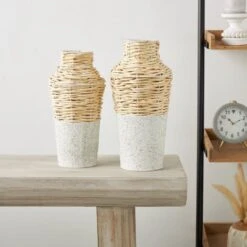 Brown Seagrass Woven Vase With Speckled Black And White Bases Set -Michaels Shop D760446S 6