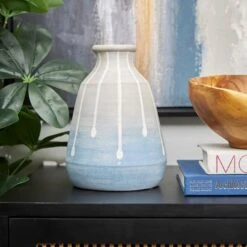 10" Blue & Gray Ceramic Abstract Ombre Drip Vase -Michaels Shop D760474S 9