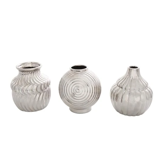 Silver Ceramic Abstract Textured Vase Set 2 Silver Ceramic Abstract Textured Vase Set - Image 2