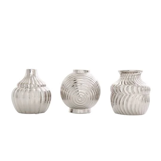 Silver Ceramic Abstract Textured Vase Set 6 Silver Ceramic Abstract Textured Vase Set - Image 6