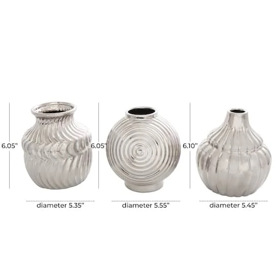 Silver Ceramic Abstract Textured Vase Set 7 Silver Ceramic Abstract Textured Vase Set - Image 7