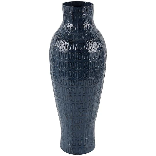 24" Dark Blue Metal Dimensional Textured Vase 1 24" Dark Blue Metal Dimensional Textured Vase
