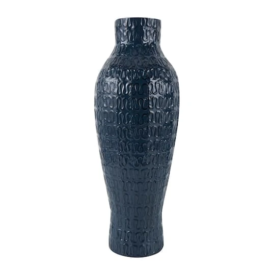 24" Dark Blue Metal Dimensional Textured Vase 11 24" Dark Blue Metal Dimensional Textured Vase - Image 11