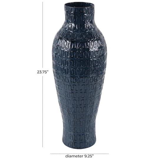 24" Dark Blue Metal Dimensional Textured Vase 12 24" Dark Blue Metal Dimensional Textured Vase - Image 12