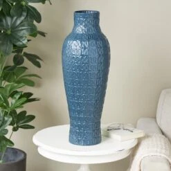 24" Dark Blue Metal Dimensional Textured Vase 14 24" Dark Blue Metal Dimensional Textured Vase -Michaels Shop D760501S 12