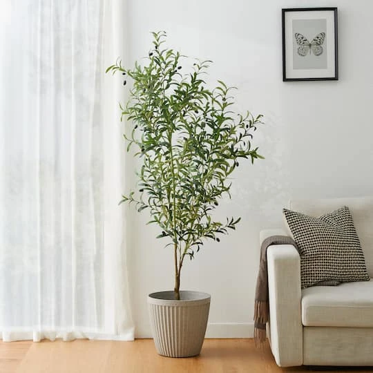 Glitzhome® 6ft. Potted Faux Olive Tree 3 Glitzhome® 6ft. Potted Faux Olive Tree - Image 3