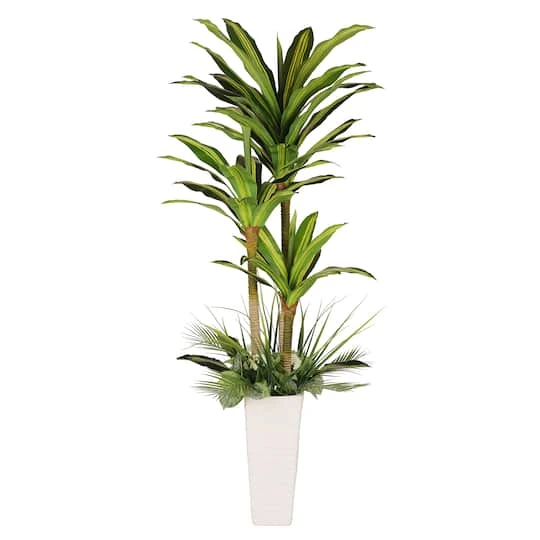 6ft. Artificial Dracaena Fragrans Tree In White Decorative Pot 2 6ft. Artificial Dracaena Fragrans Tree In White Decorative Pot - Image 2